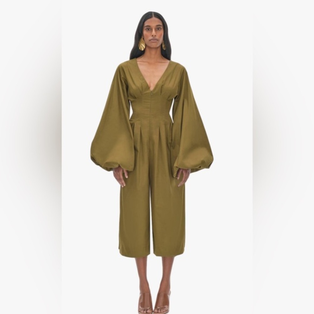 Andrea Iyamah Olive Green Balloon Sleeve Jumpsuit